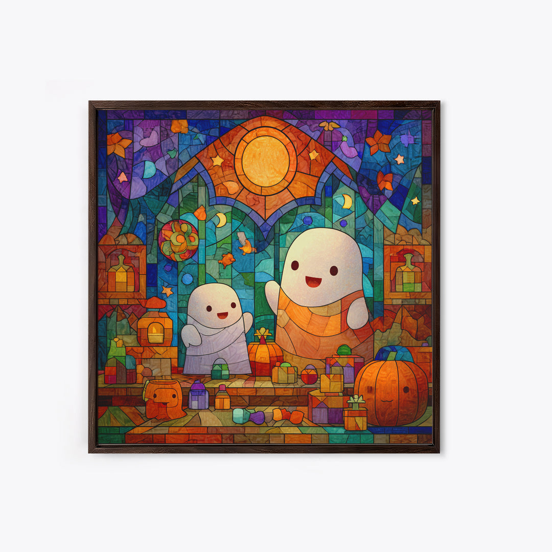 The Ghost Daycare, Stained Glass Halloween, Square Wall Art, Canvas Print, Cute Halloween Wall Art, Halloween Kids Decor