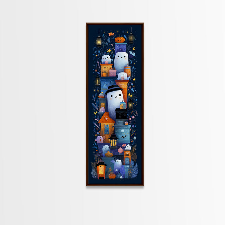The Ghost Mail Carrier, Vector Halloween Art, Tall Narrow Wall Art, Framed Canvas Print, Cute Halloween Wall Art