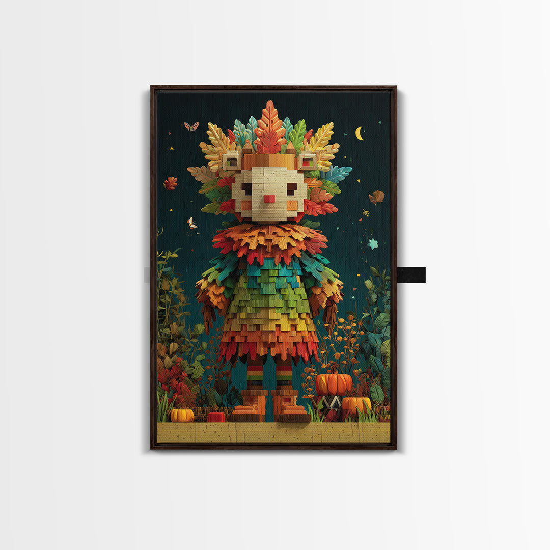 The Autumn Leaf Costume Contest, Pixel Halloween Art, Vertical Wall Art, Canvas Print, Cute Halloween Wall Art