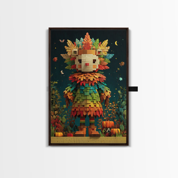 The Autumn Leaf Costume Contest, Pixel Halloween Art, Vertical Wall Art, Canvas Print, Cute Halloween Wall Art