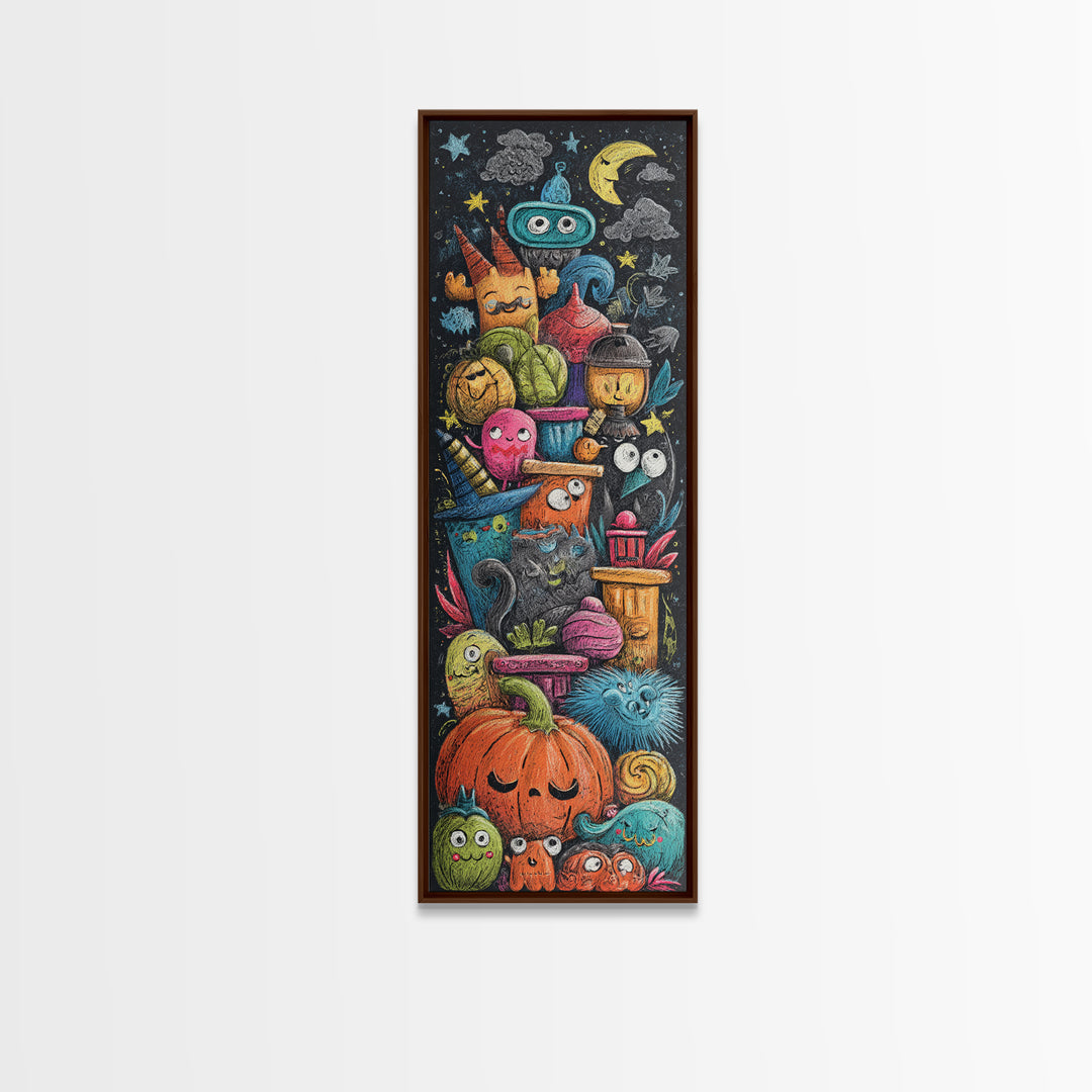 The Costume Photo Booth, Crayon Halloween Art, Tall Narrow Wall Art, Framed Canvas Print, Cute Halloween Wall Art