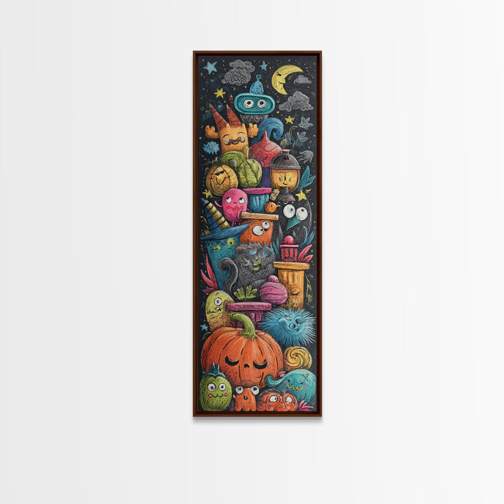 The Costume Photo Booth, Crayon Halloween Art, Tall Narrow Wall Art, Framed Canvas Print, Cute Halloween Wall Art