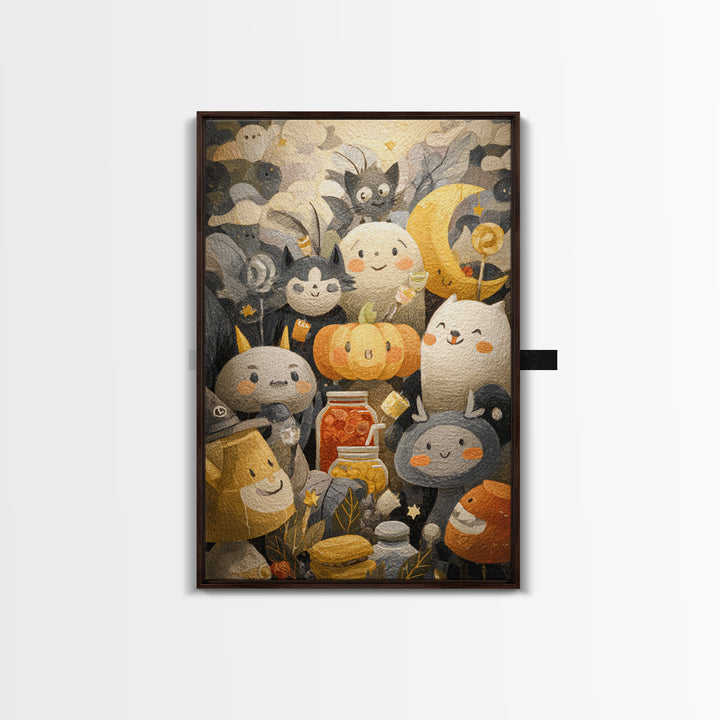 The Pumpkin Pancake Breakfast, Pastel Halloween Art, Vertical Wall Art, Canvas Print, Cute Halloween Wall Art