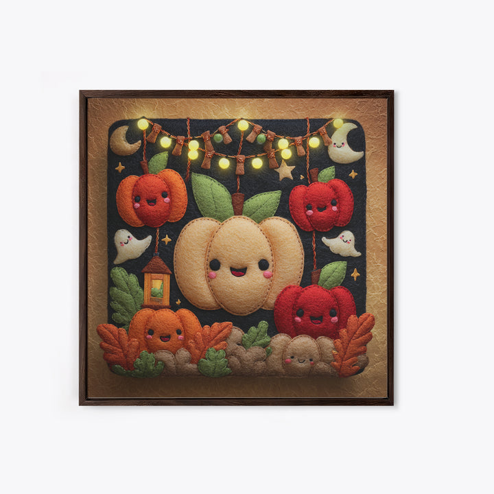 The Candy Apple Dance, Felt Halloween Art, Square Wall Art, Canvas Print, Cute Halloween Wall Art, Halloween Kids Decor