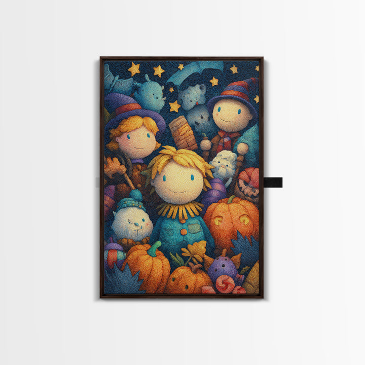 The Starry Cornfield Maze, Plush Halloween Art, Vertical Wall Art, Canvas Print, Cute Halloween Wall Art