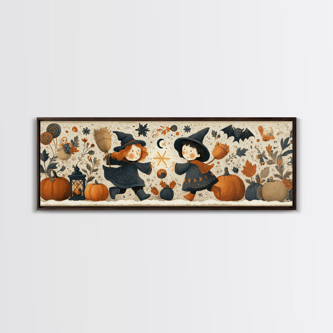 The First Autumn Snowflake, Folk Halloween Art, Extra Wide Wall Art, Canvas Print, Cute Halloween Wall Art