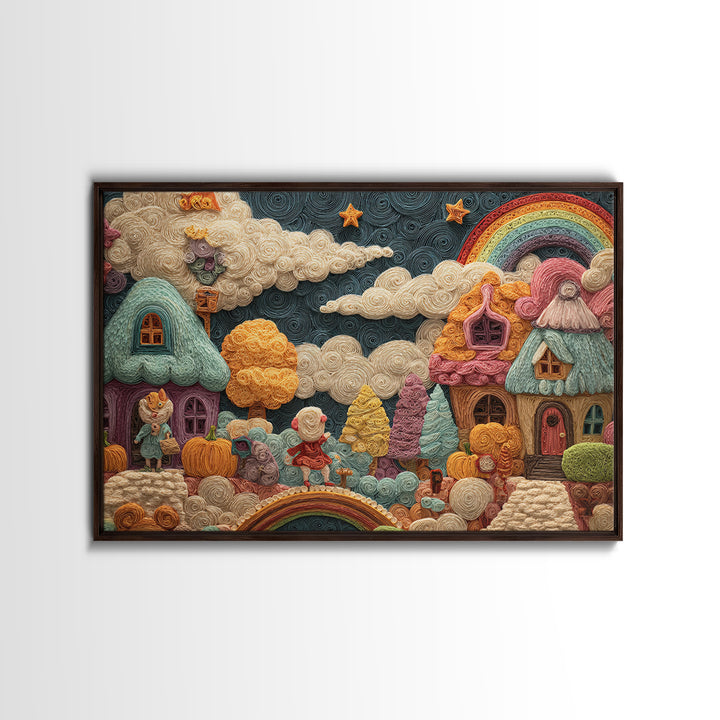 The Upside-Down Candy Kingdom, Quilled Halloween Art, Landscape Wall Art, Framed Canvas Print, Cute Halloween Wall Art