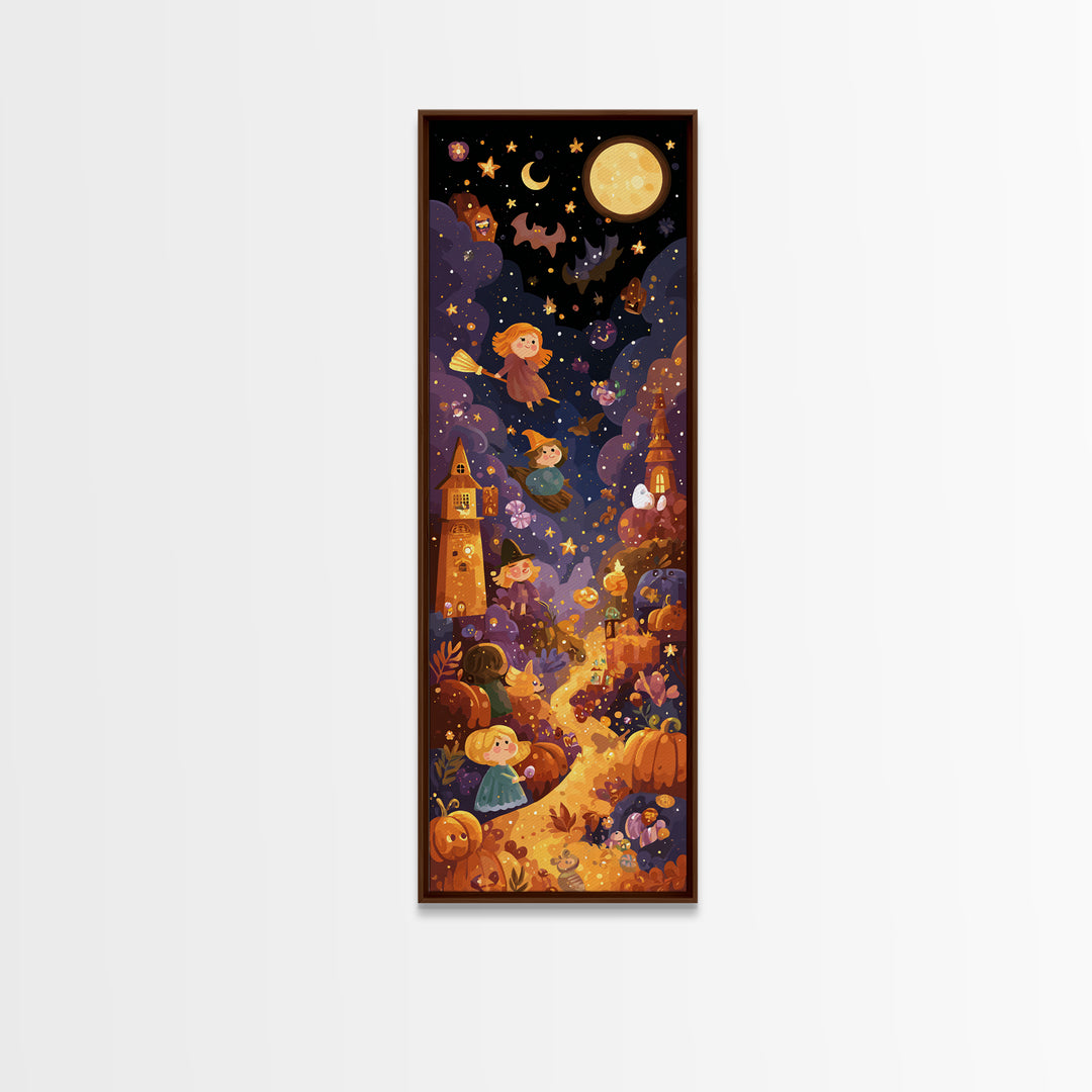 The Candy Comet Adventure, Vector Halloween Art, Tall Narrow Wall Art, Framed Canvas Print, Cute Halloween Wall Art