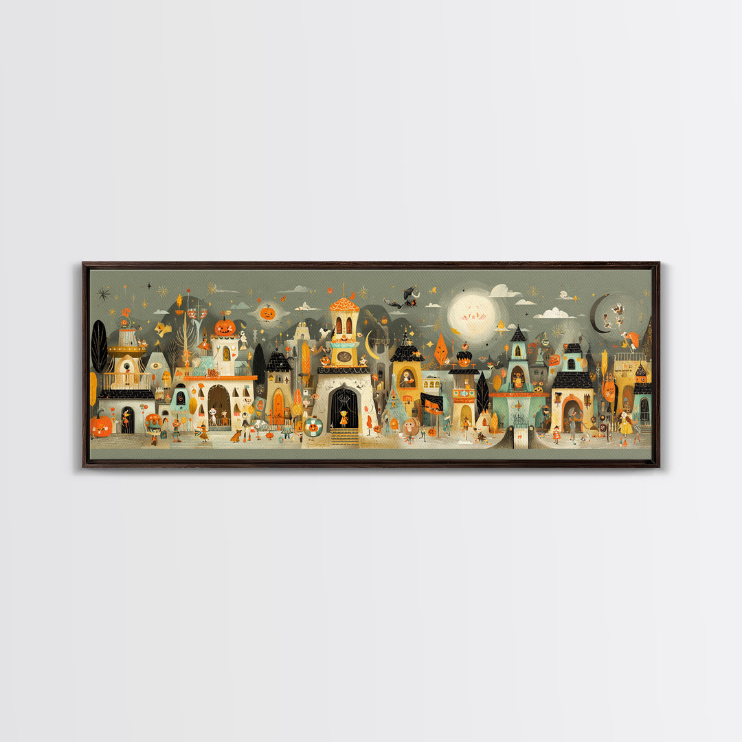 The Costume Planet, Retro Halloween Art, Extra Wide Wall Art, Canvas Print, Cute Halloween Wall Art, Cozy Autumn Kids Decor