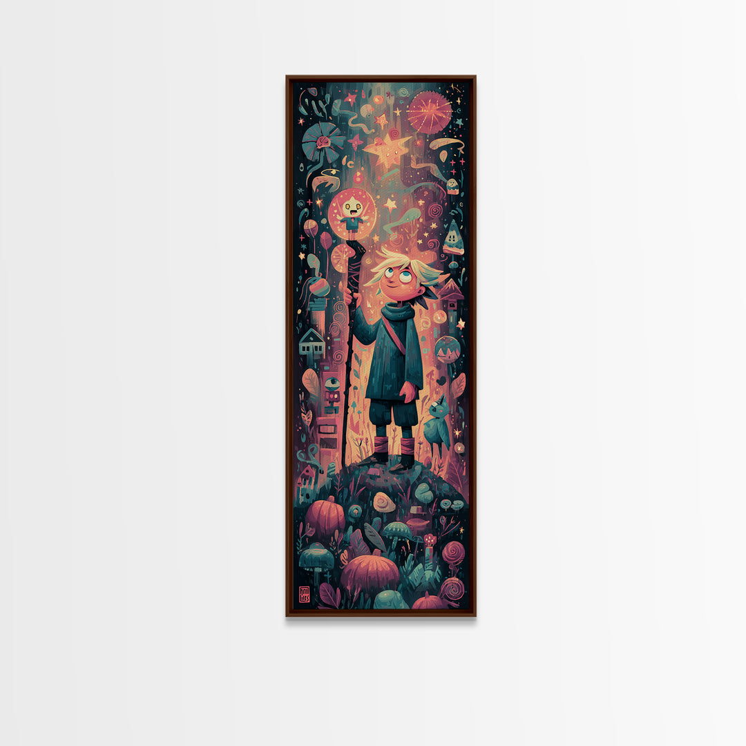 The Star-Seer Of Black Dunwich, Vaporwave Halloween Art, Tall Narrow Wall Art, Framed Canvas Print, Cute Halloween Wall Art