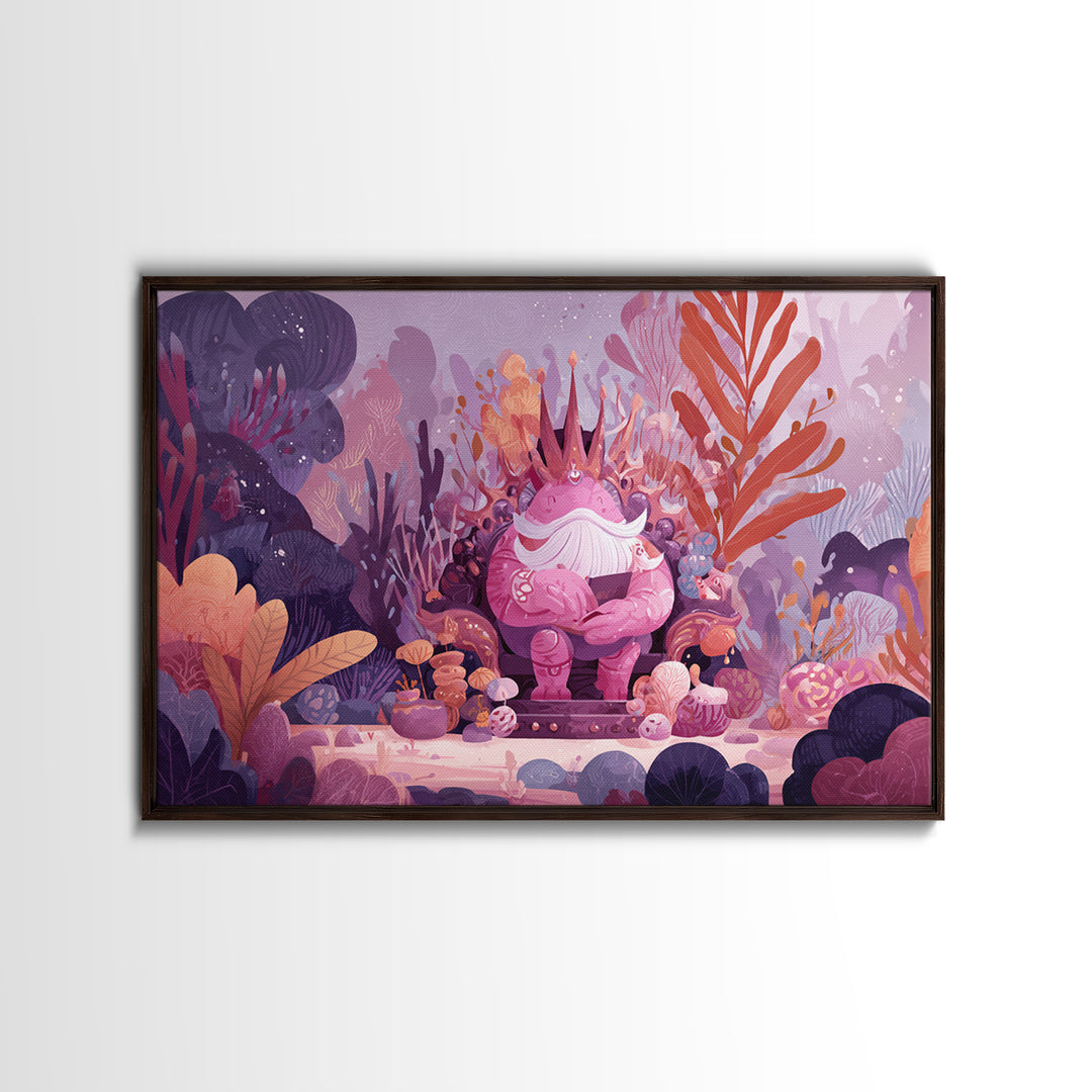 The Watcher In The Coral Throne, Vector Halloween Art, Landscape Wall Art, Framed Canvas Print, Cute Halloween Wall Art