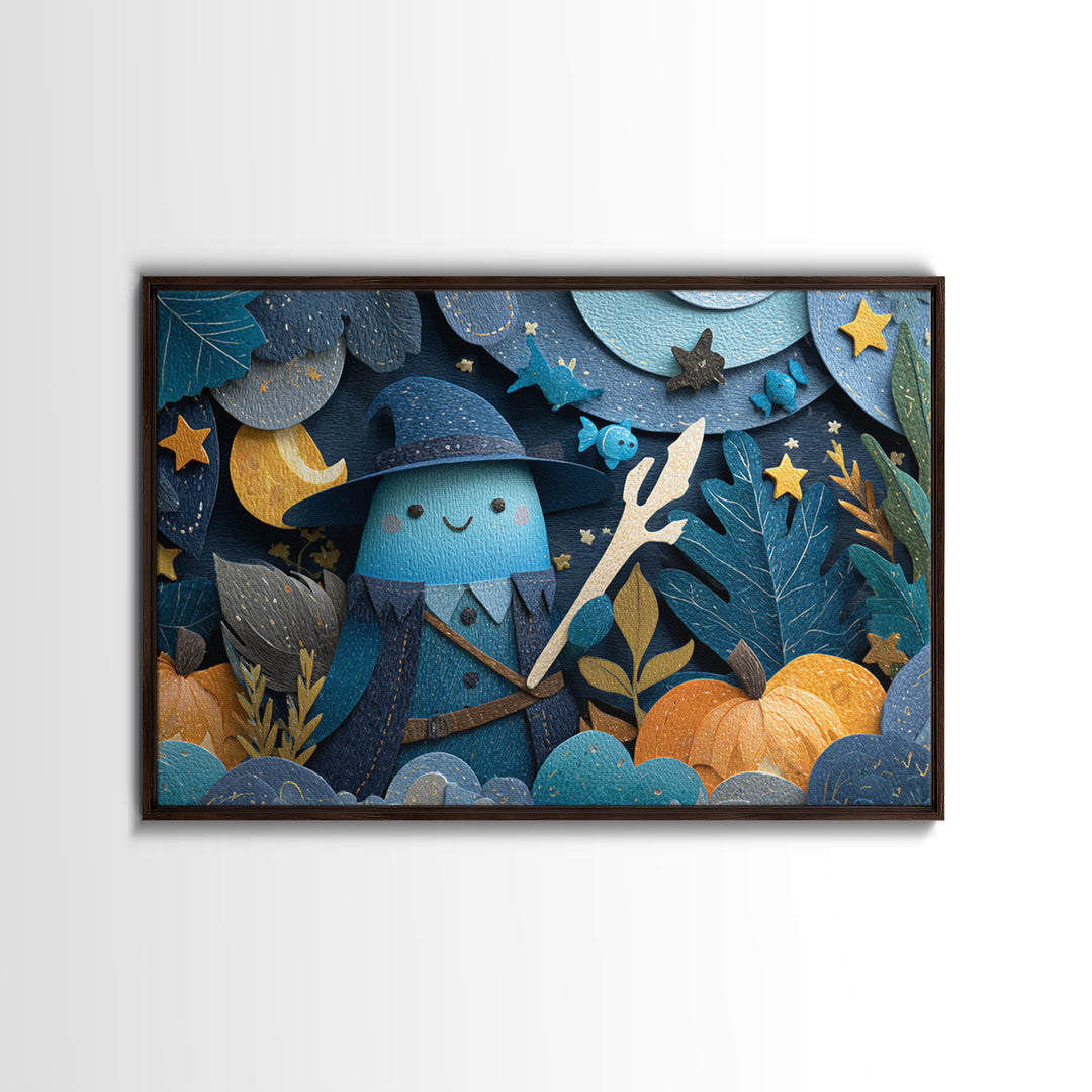 The Keeper Of The Black Reef Key, Paper Collage Halloween, Landscape Wall Art, Framed Canvas Print, Cute Halloween Wall Art