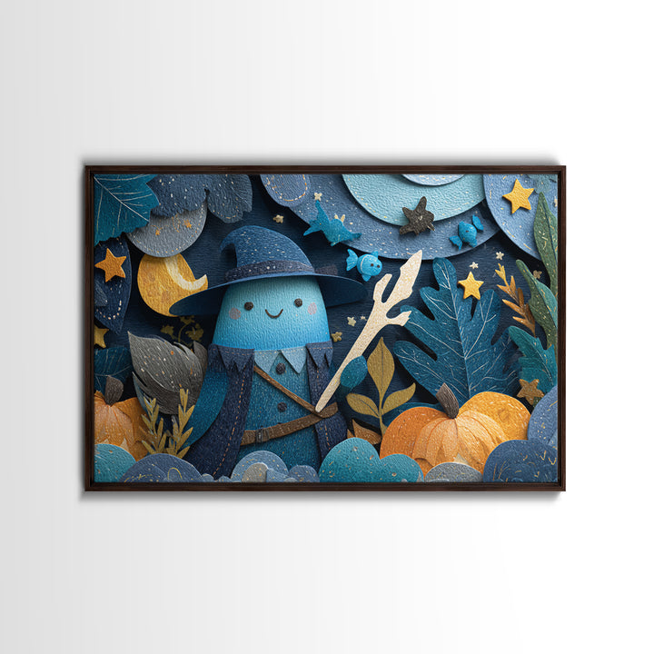 The Keeper Of The Black Reef Key, Paper Collage Halloween, Landscape Wall Art, Framed Canvas Print, Cute Halloween Wall Art