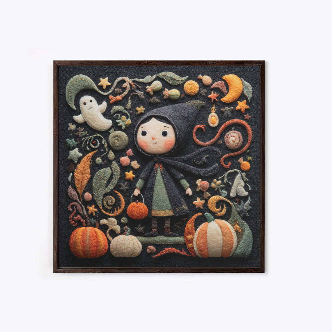 The Widow Of The Whispering Comet, Felt Halloween Art, Square Wall Art, Canvas Print, Cute Halloween Wall Art