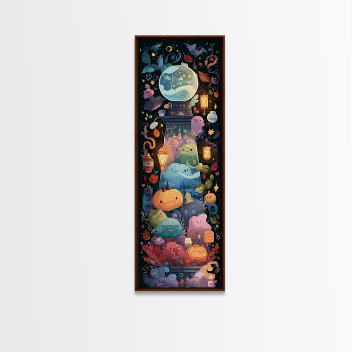 The Oracle Of The Glass Depths, Kawaii Halloween Art, Tall Narrow Wall Art, Framed Canvas Print, Cute Halloween Wall Art