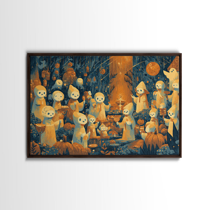 The Feast Of The Pale Cult, Screenprint Halloween Art, Landscape Wall Art, Framed Canvas Print, Cute Halloween Wall Art