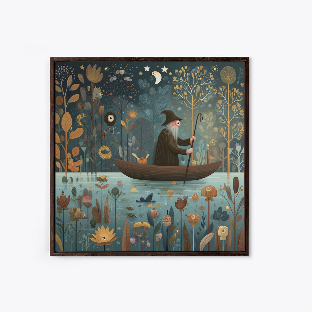 The Ferryman Of The Outer Marsh, Folk Halloween Art, Square Wall Art, Canvas Print, Cute Halloween Wall Art