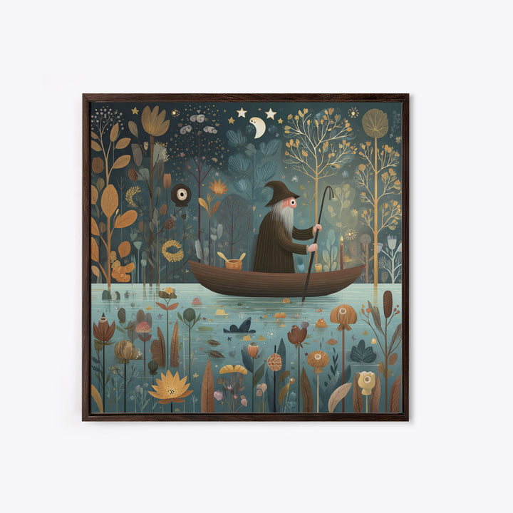 The Ferryman Of The Outer Marsh, Folk Halloween Art, Square Wall Art, Canvas Print, Cute Halloween Wall Art