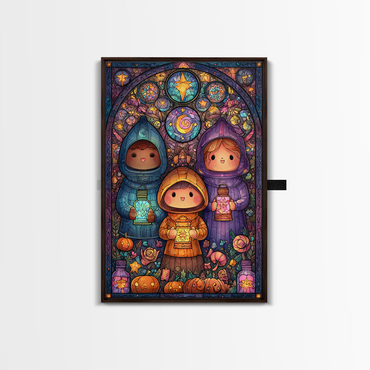 The Lantern Market Beyond The Veil, Stained Glass Halloween, Vertical Wall Art, Canvas Print, Cute Halloween Wall Art