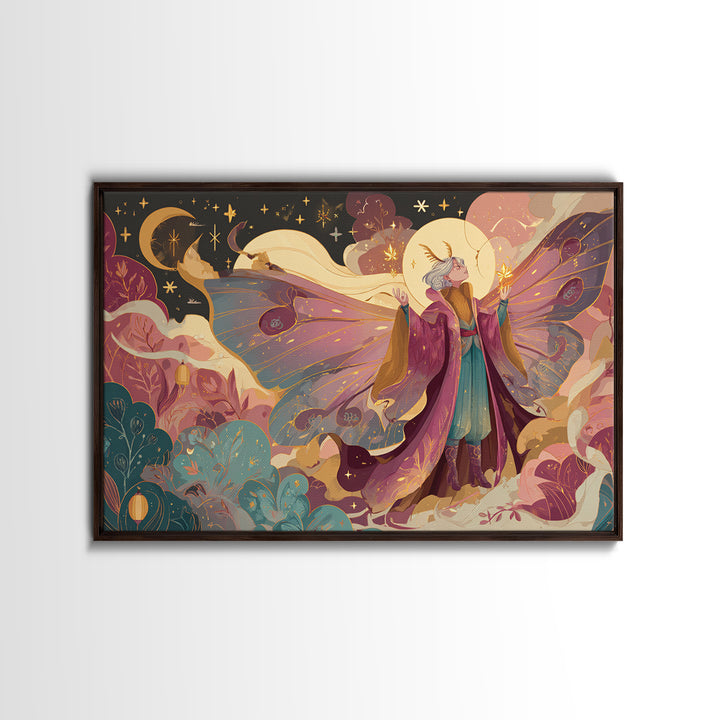The Moth Prophet Of Kadath, Vaporwave Halloween Art, Landscape Wall Art, Framed Canvas Print, Cute Halloween Wall Art