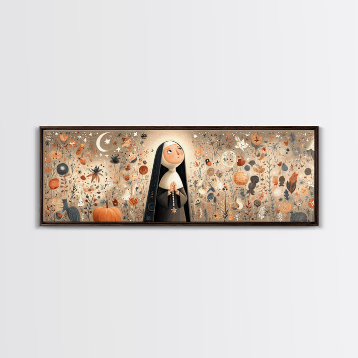 The Nun Of The Endless Constellation, Hand Sketch Halloween Art, Extra Wide Wall Art, Canvas Print, Cute Halloween Wall Art