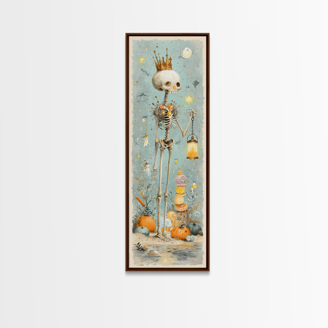 The Salt King Of The Black Shore, Watercolor Halloween Art, Tall Narrow Wall Art, Framed Canvas Print, Cute Halloween Wall Art