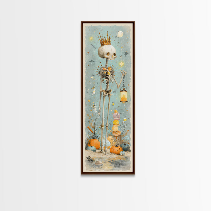 The Salt King Of The Black Shore, Watercolor Halloween Art, Tall Narrow Wall Art, Framed Canvas Print, Cute Halloween Wall Art
