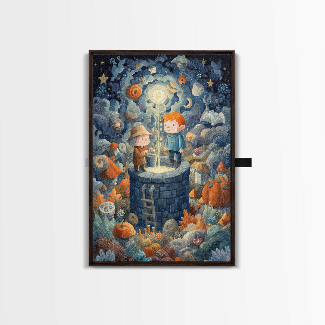 The Dreamwell Beneath Miskatonic, Gouache Halloween Art, Vertical Wall Art, Canvas Print, Cute Halloween Wall Art