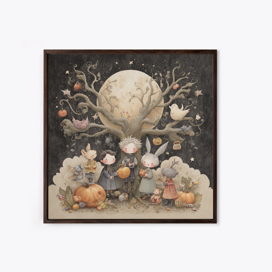 The Children Of The Star Orchard, Pastel Halloween Art, Square Wall Art, Canvas Print, Cute Halloween Wall Art