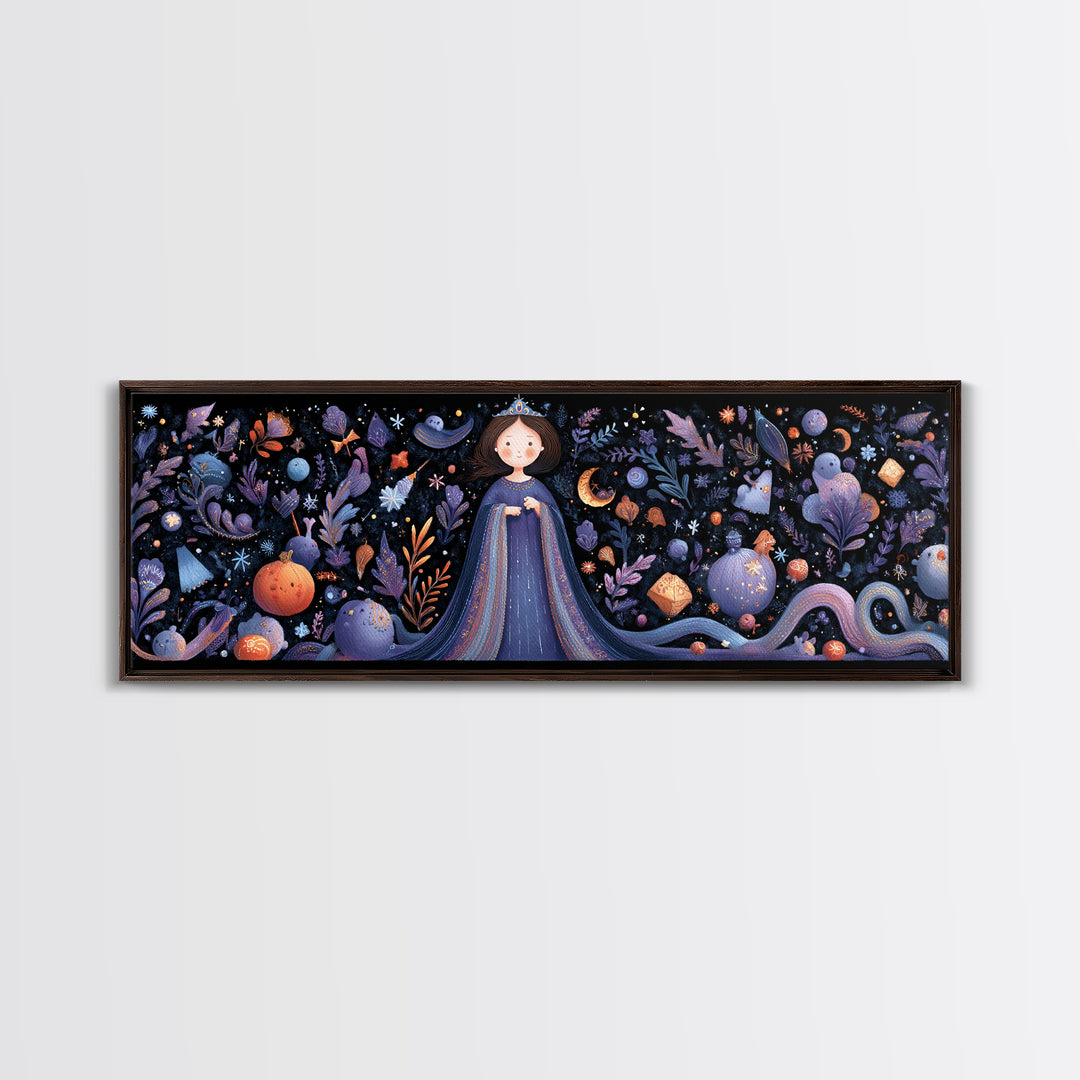The Seamstress Of Living Nebulae, Felt Halloween Art, Extra Wide Wall Art, Canvas Print, Cute Halloween Wall Art