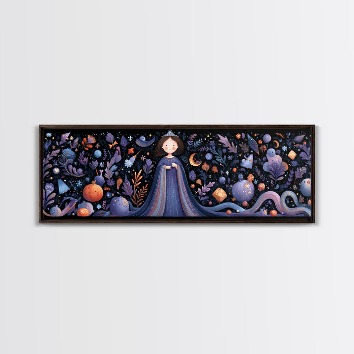The Seamstress Of Living Nebulae, Felt Halloween Art, Extra Wide Wall Art, Canvas Print, Cute Halloween Wall Art