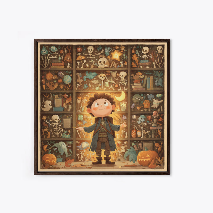The Archivist Of Dreaming Bones, Retro Halloween Art, Square Wall Art, Canvas Print, Cute Halloween Wall Art