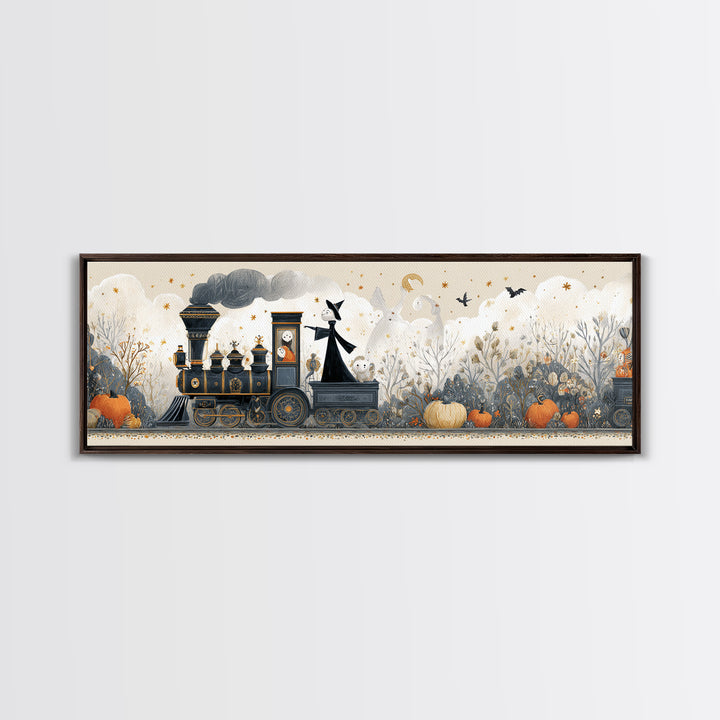 The Phantom Train To Kadath, Folk Halloween Art, Extra Wide Wall Art, Canvas Print, Cute Halloween Wall Art