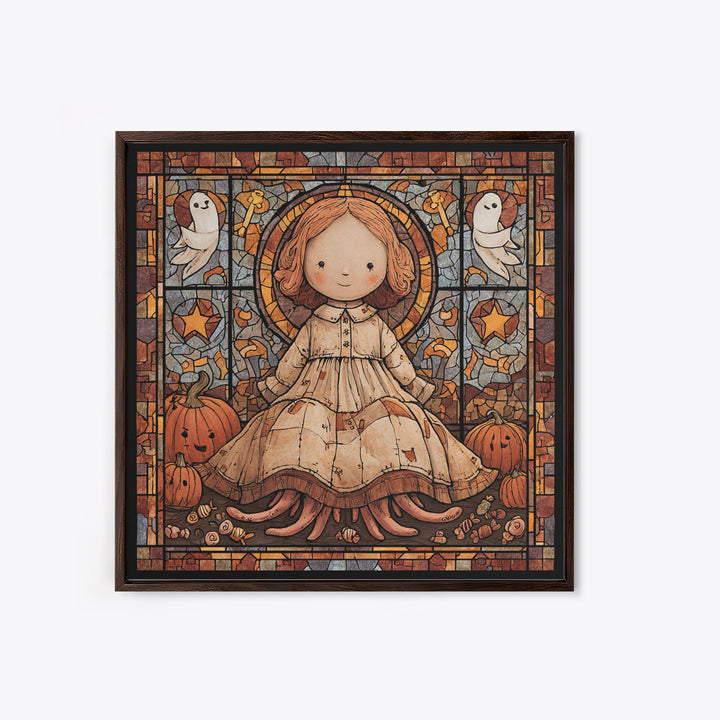 The Doll From Beyond The Void, Stained Glass Halloween, Square Wall Art, Canvas Print, Cute Halloween Wall Art
