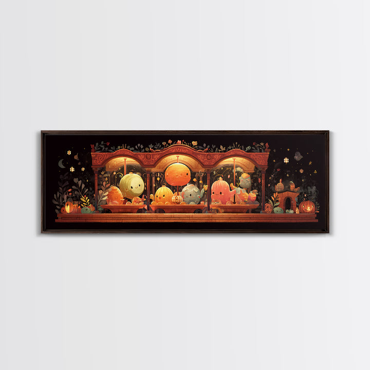 The Carousel Of Sleeping Planets, Pixel Halloween Art, Extra Wide Wall Art, Canvas Print, Cute Halloween Wall Art