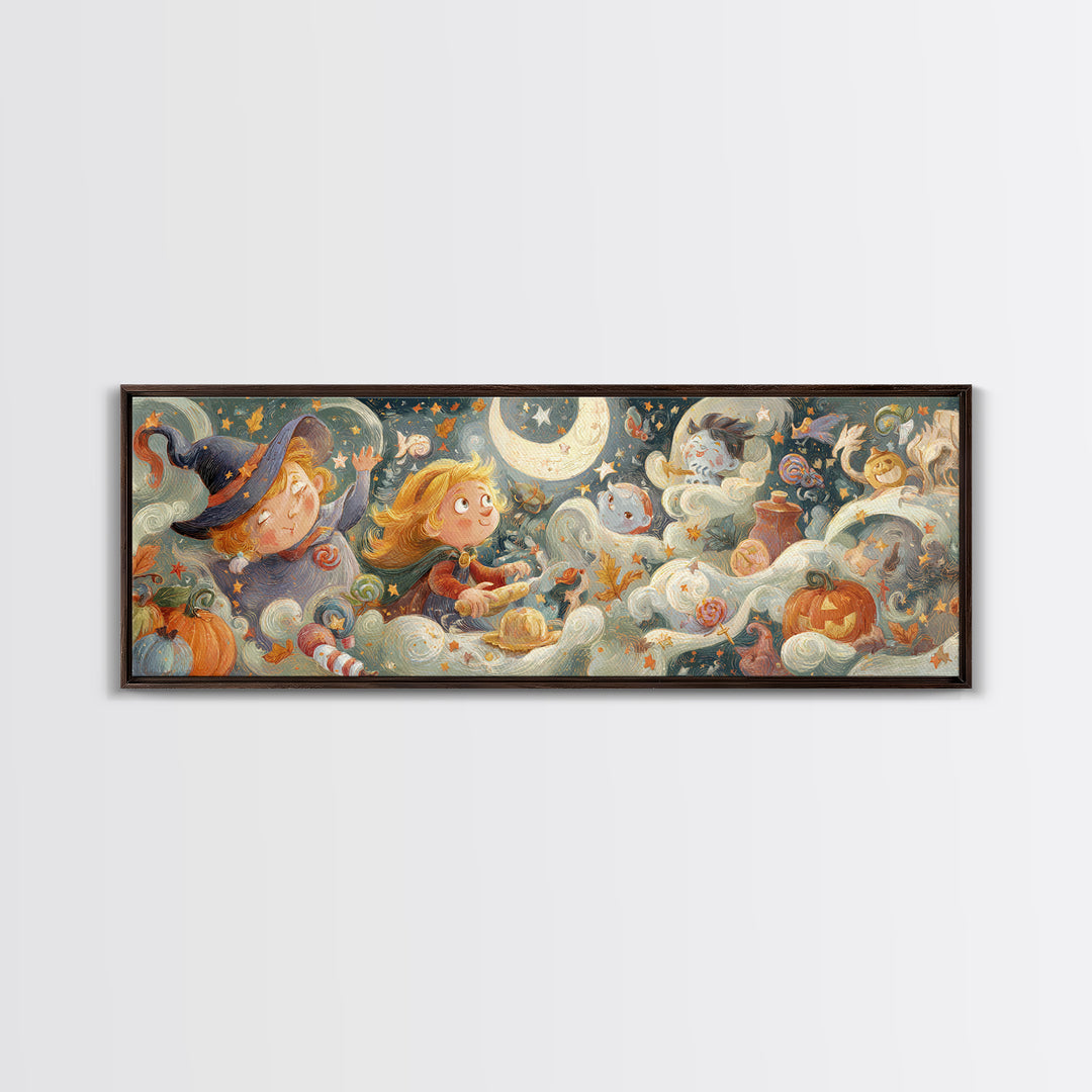 The Cookie Spellcaster, Pastel Halloween Art, Extra Wide Wall Art, Canvas Print, Cute Halloween Wall Art