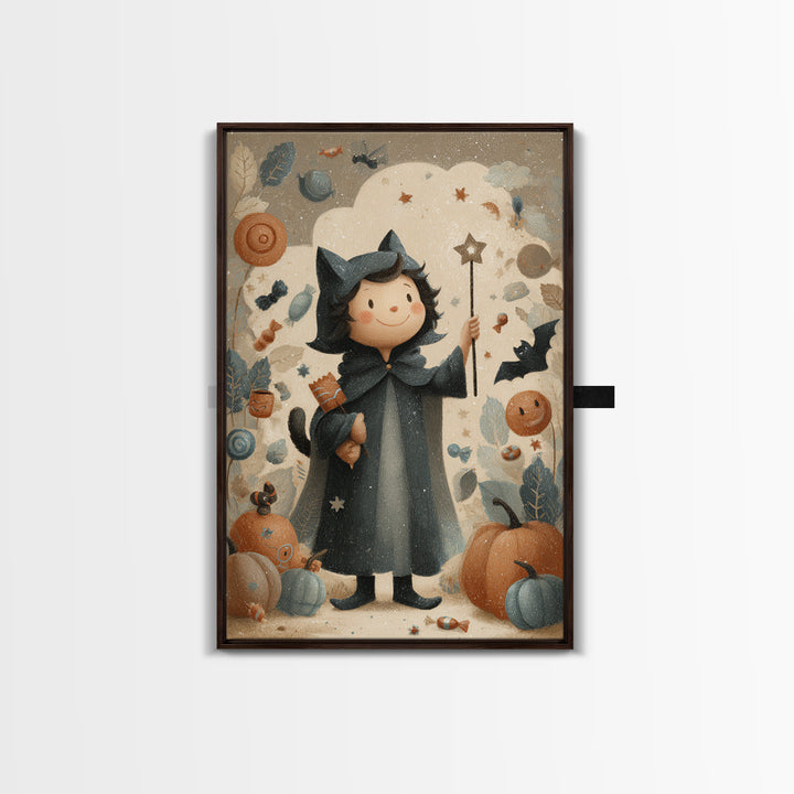 The Costume-Changing Wand, Pastel Halloween Art, Vertical Wall Art, Canvas Print, Cute Halloween Wall Art