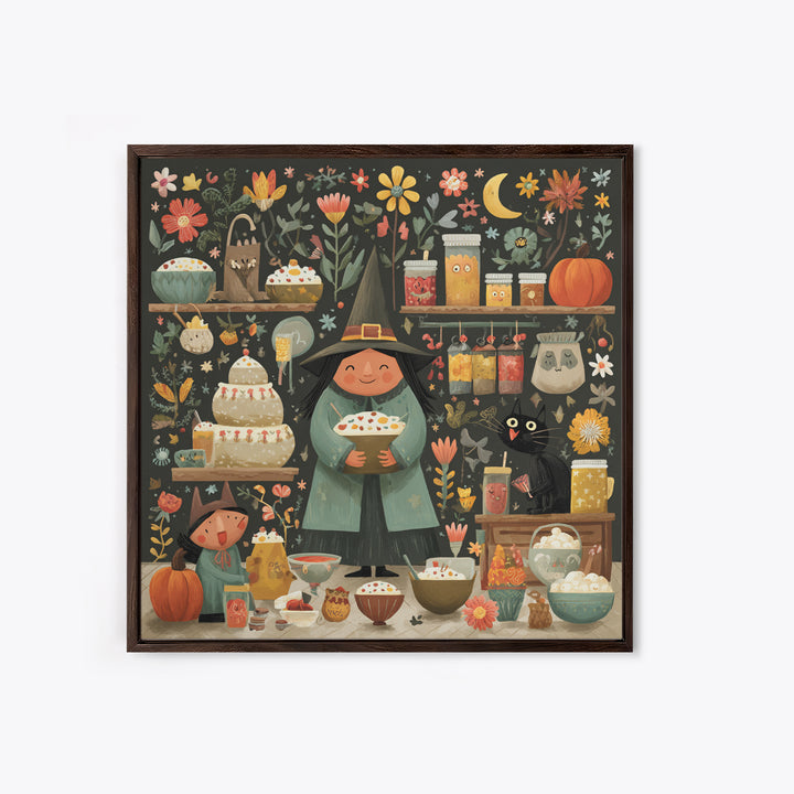 The Candy Witch'S Kitchen, Folk Halloween Art, Square Wall Art, Canvas Print, Cute Halloween Wall Art