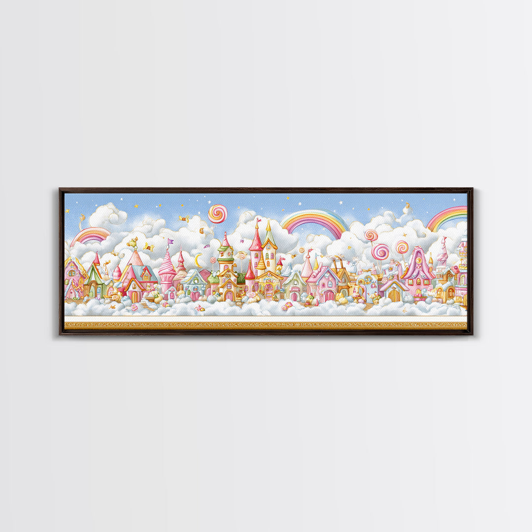 The Upside-Down Candy Kingdom, Embroidered Halloween Art, Extra Wide Wall Art, Canvas Print, Cute Halloween Wall Art