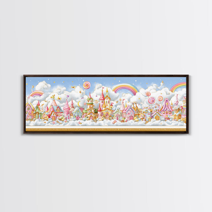 The Upside-Down Candy Kingdom, Embroidered Halloween Art, Extra Wide Wall Art, Canvas Print, Cute Halloween Wall Art