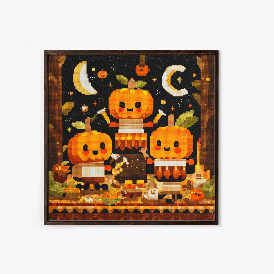 The Pumpkin Music Band, Pixel Halloween Art, Square Wall Art, Canvas Print, Cute Halloween Wall Art, Halloween Kids Decor