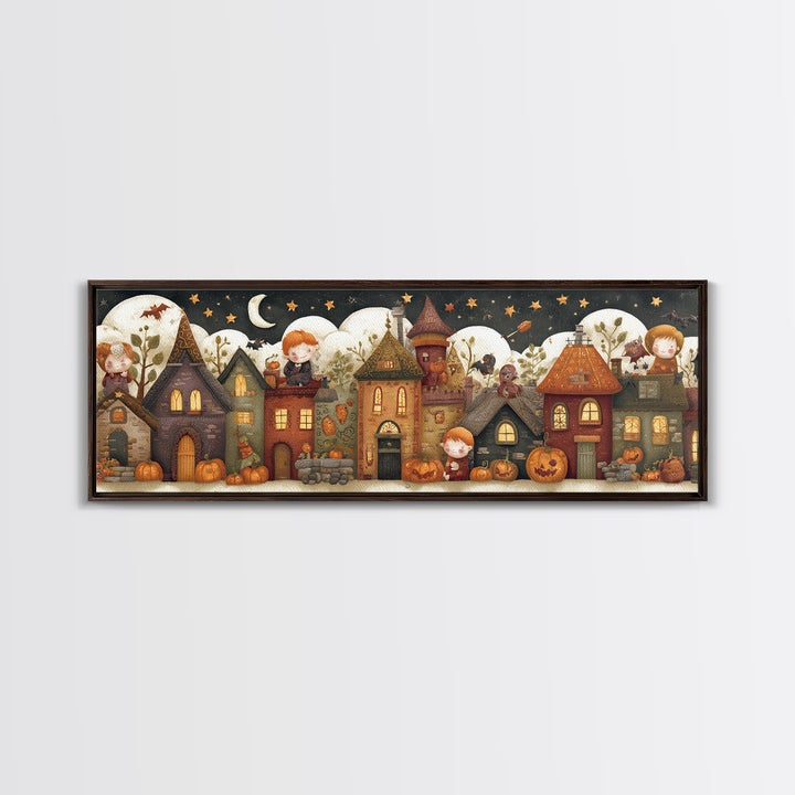 The Trick-Or-Treat Treasure Hunt, Felt Halloween Art, Extra Wide Wall Art, Canvas Print, Cute Halloween Wall Art