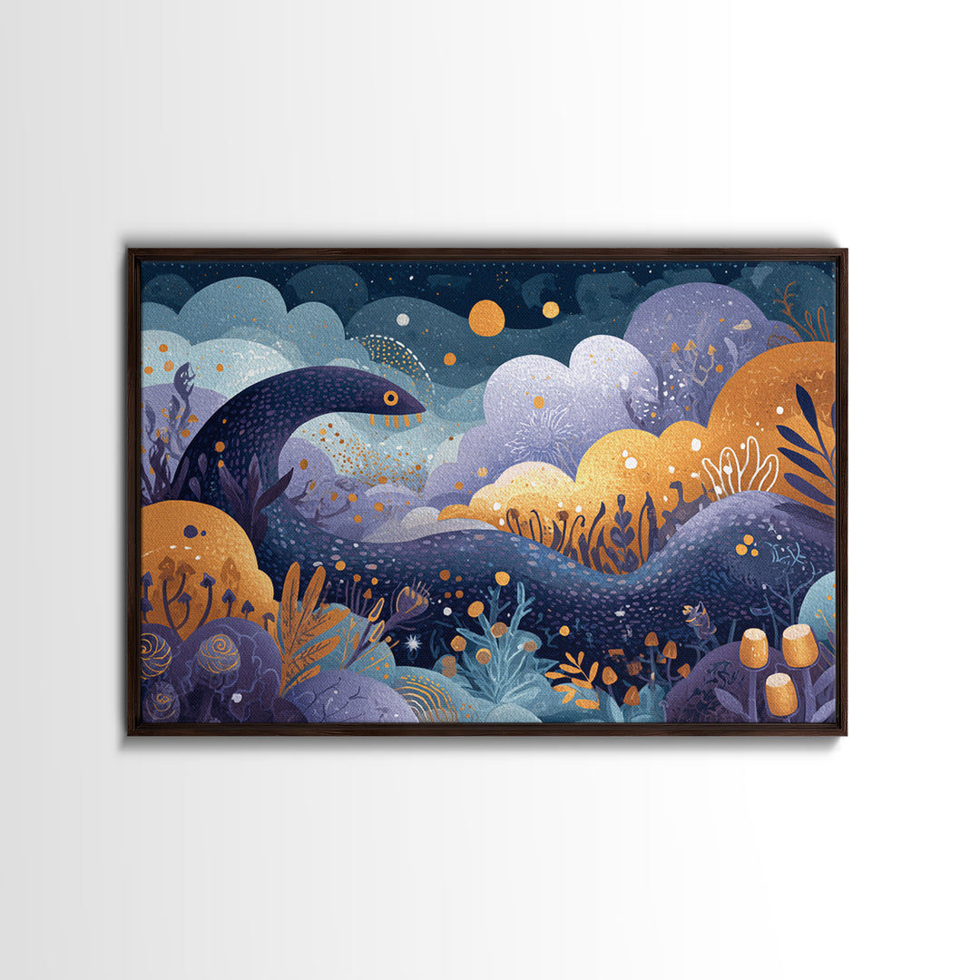 The Crawler Beneath The Floor Of Stars, Watercolor Halloween Art, Landscape Wall Art, Framed Canvas Print, Cute Halloween Wall Art