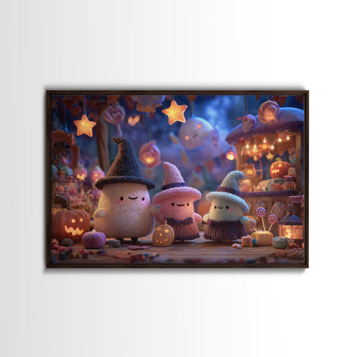 The Magical Costume Workshop, Clay Halloween Art, Landscape Wall Art, Framed Canvas Print, Cute Halloween Wall Art