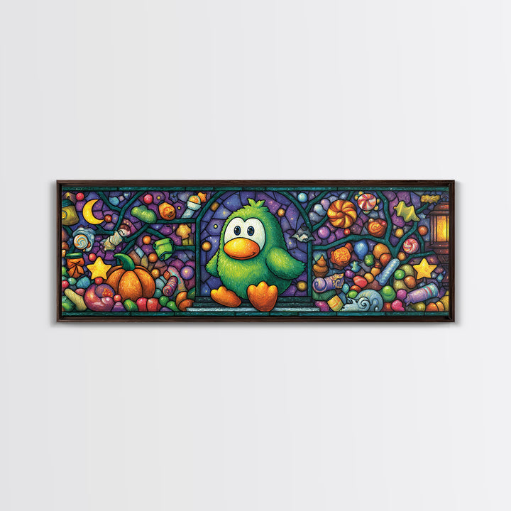 The Penguin Monster, Stained Glass Halloween, Extra Wide Wall Art, Canvas Print, Cute Halloween Wall Art
