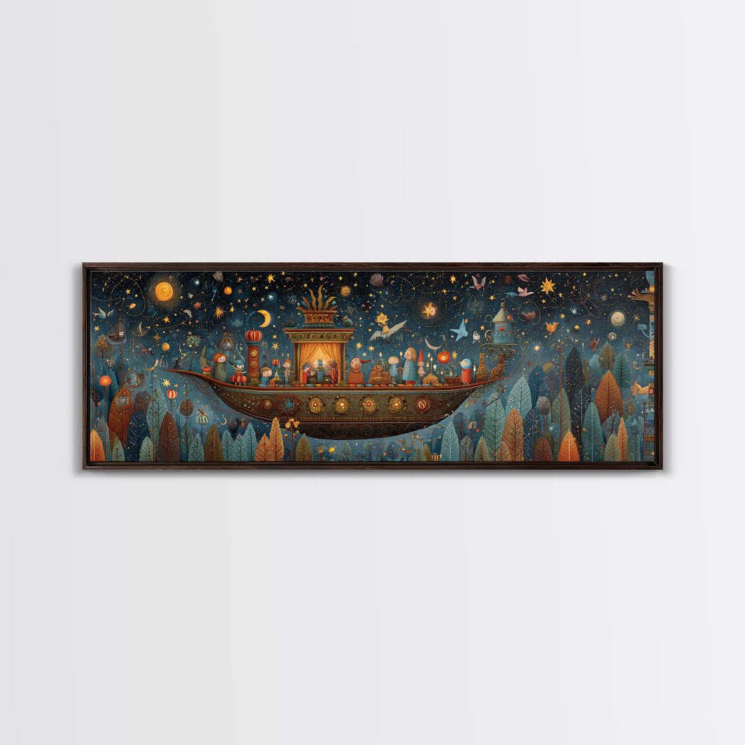 The Candelit Ark Of Forgotten Stars, Plush Halloween Art, Extra Wide Wall Art, Canvas Print, Cute Halloween Wall Art