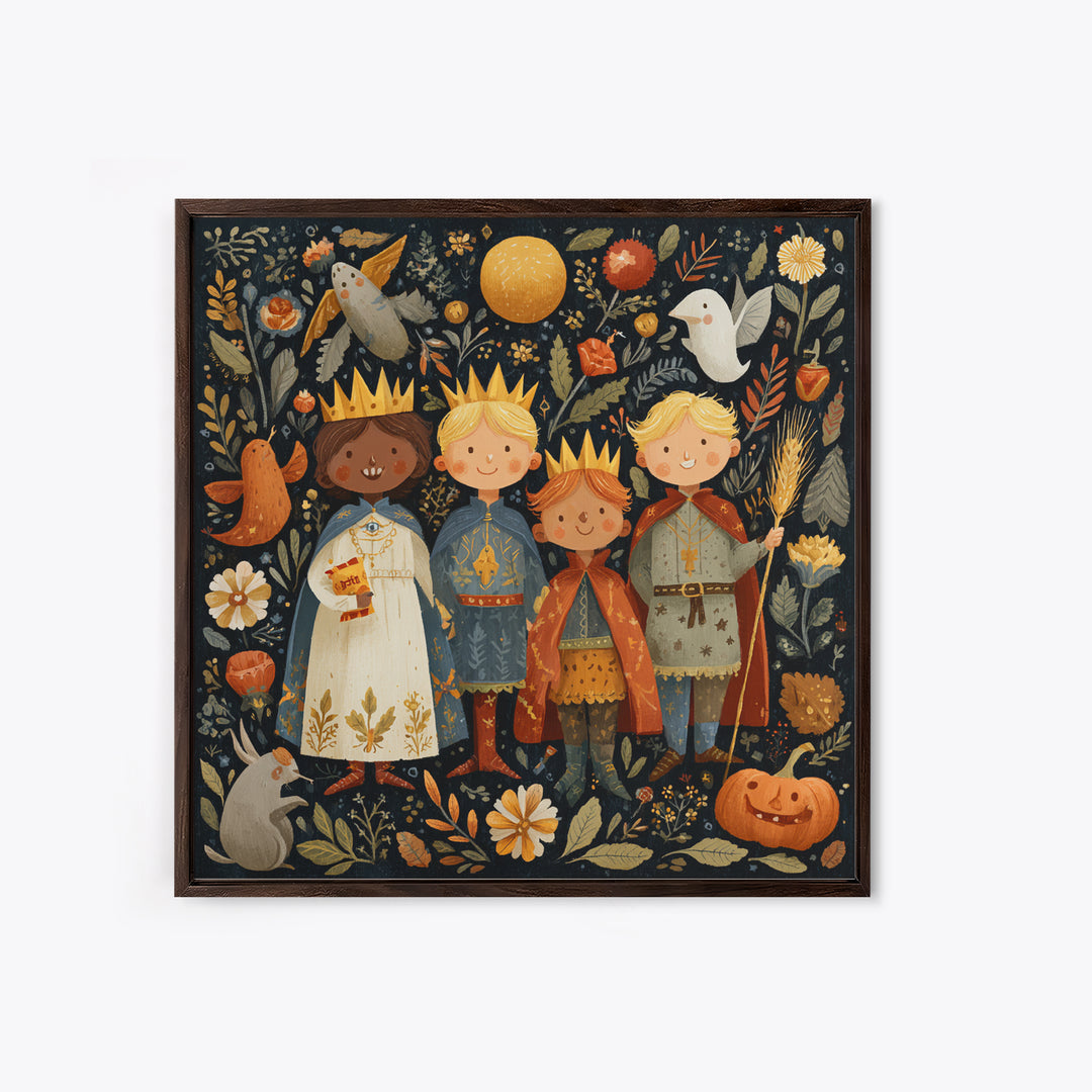 The Costume Parade, Folk Halloween Art, Square Wall Art, Canvas Print, Cute Halloween Wall Art, Halloween Kids Decor