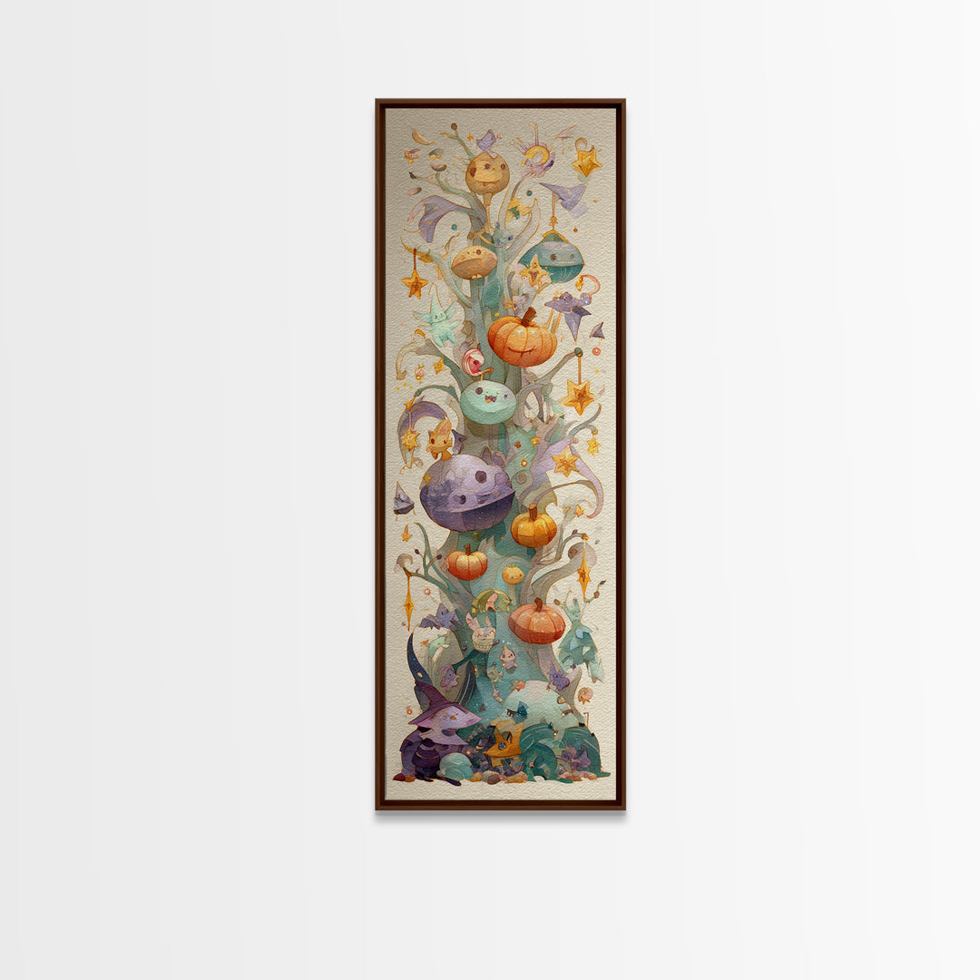 The Children Of The Star Orchard, Watercolor Halloween Art, Tall Narrow Wall Art, Framed Canvas Print, Cute Halloween Wall Art