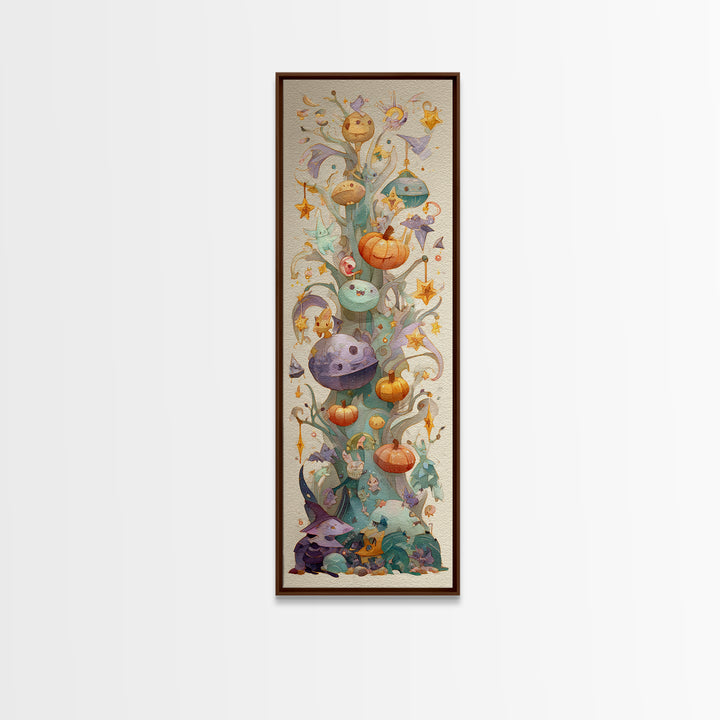 The Children Of The Star Orchard, Watercolor Halloween Art, Tall Narrow Wall Art, Framed Canvas Print, Cute Halloween Wall Art