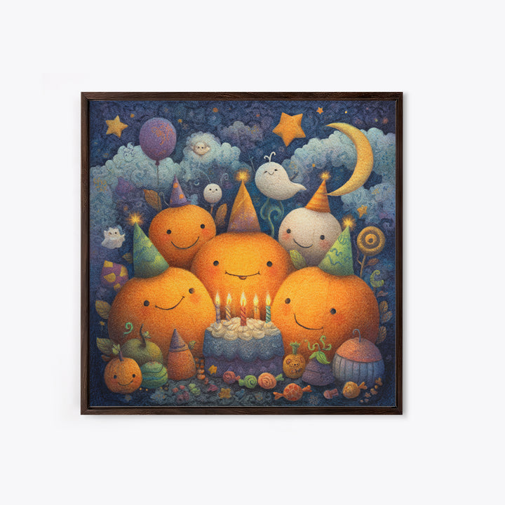 The Great Pumpkin Birthday Party, Pastel Halloween Art, Square Wall Art, Canvas Print, Cute Halloween Wall Art
